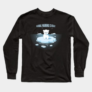 Global Warming Reality Tee 'Sad Polar Bear on Iceberg' Long Sleeve T-Shirt